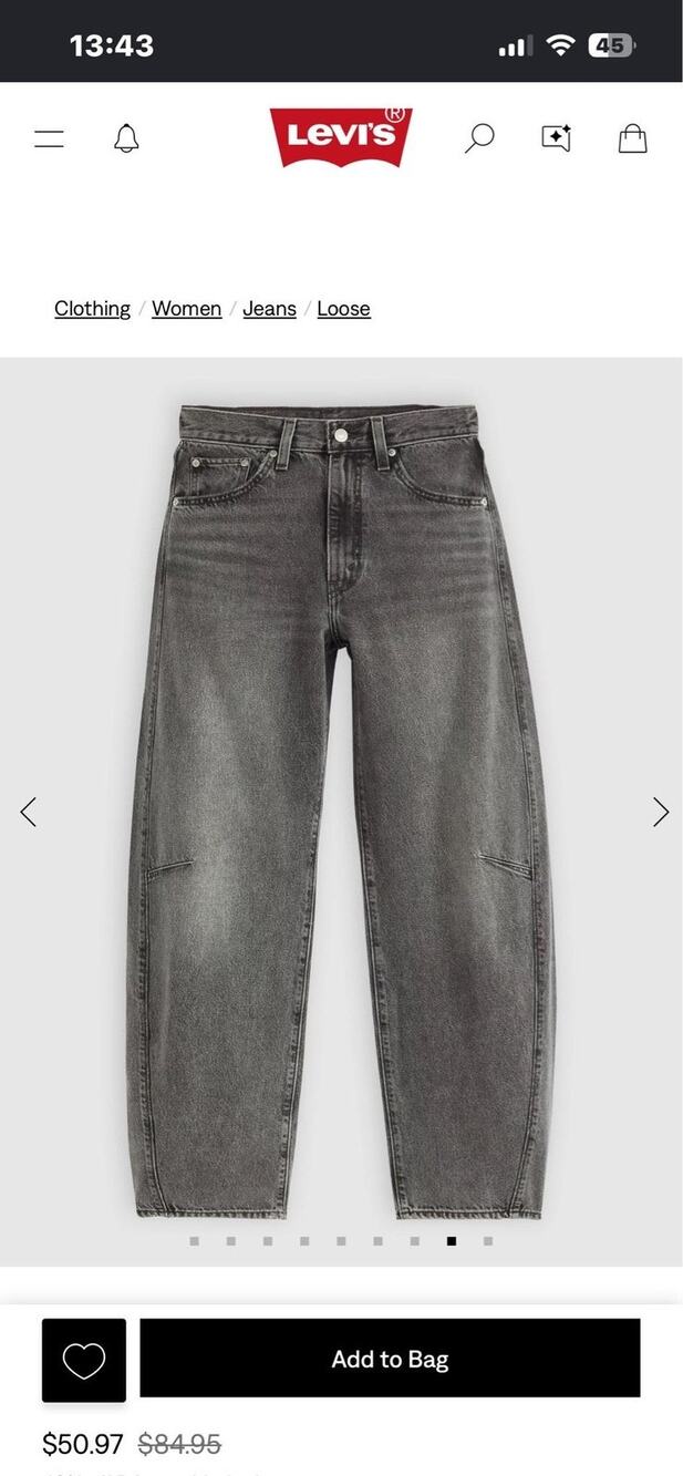 Levi's Jeans Womens 29 Cinch Barrel High Rise Relaxed Tapered Charcoal Denim